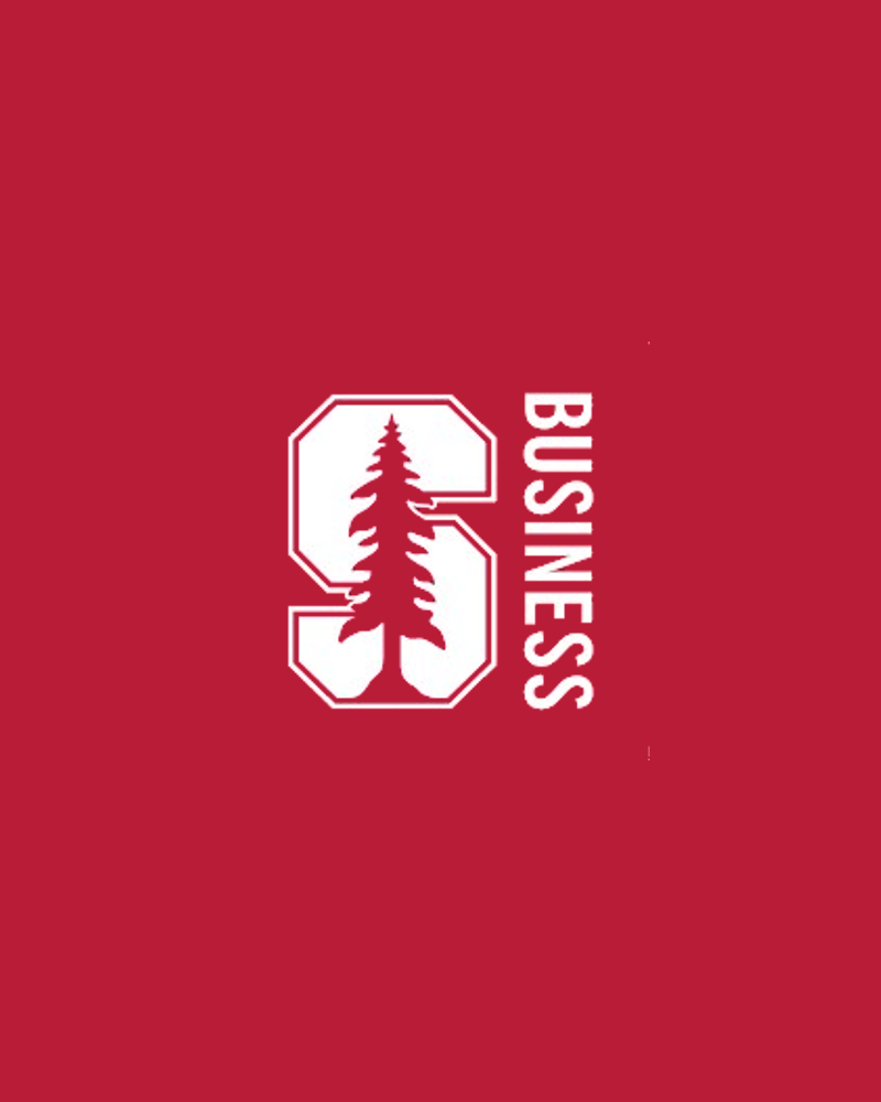 Stanford Business logo centered on a solid red background.